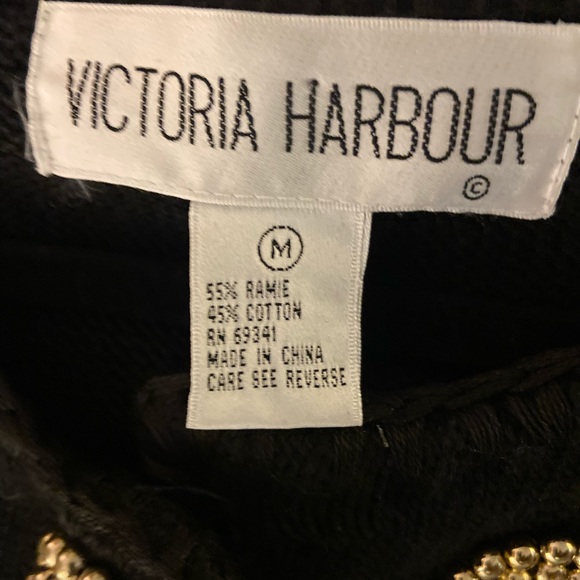 💜Vintage Victoria Harbour Black Beaded Embroidered Button front Cardigan Size M - Picture 6 of 6